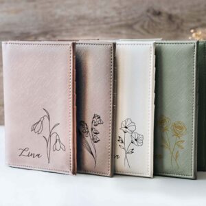 Birth Flower Passport Holder, Luggage Tag, Personalized Leather Passport Cover, Bridesmaid Gifts, Mother’s Day Gift for Women