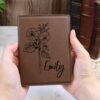 Customized Birth Flower Leather Passport Holder Personalized Passport Case Gift for Wife Travel Matching Gift Passport Cover for Women 3