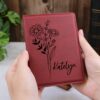 Customized Birth Flower Leather Passport Holder Personalized Passport Case Gift for Wife Travel Matching Gift Passport Cover for Women 4