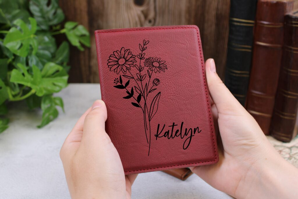 Customized Birth Flower Leather Passport Holder Personalized Passport Case Gift for Wife Travel Matching Gift Passport Cover for Women 4
