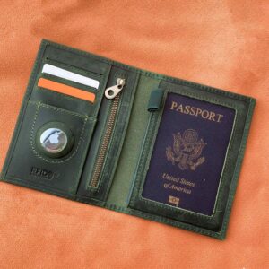 Personalized Leather AirTag Passport Holder, Custom Passport Cover with AirTag Slot, Travel Document Organizer, Monogrammed Passport Case, Travel Gift