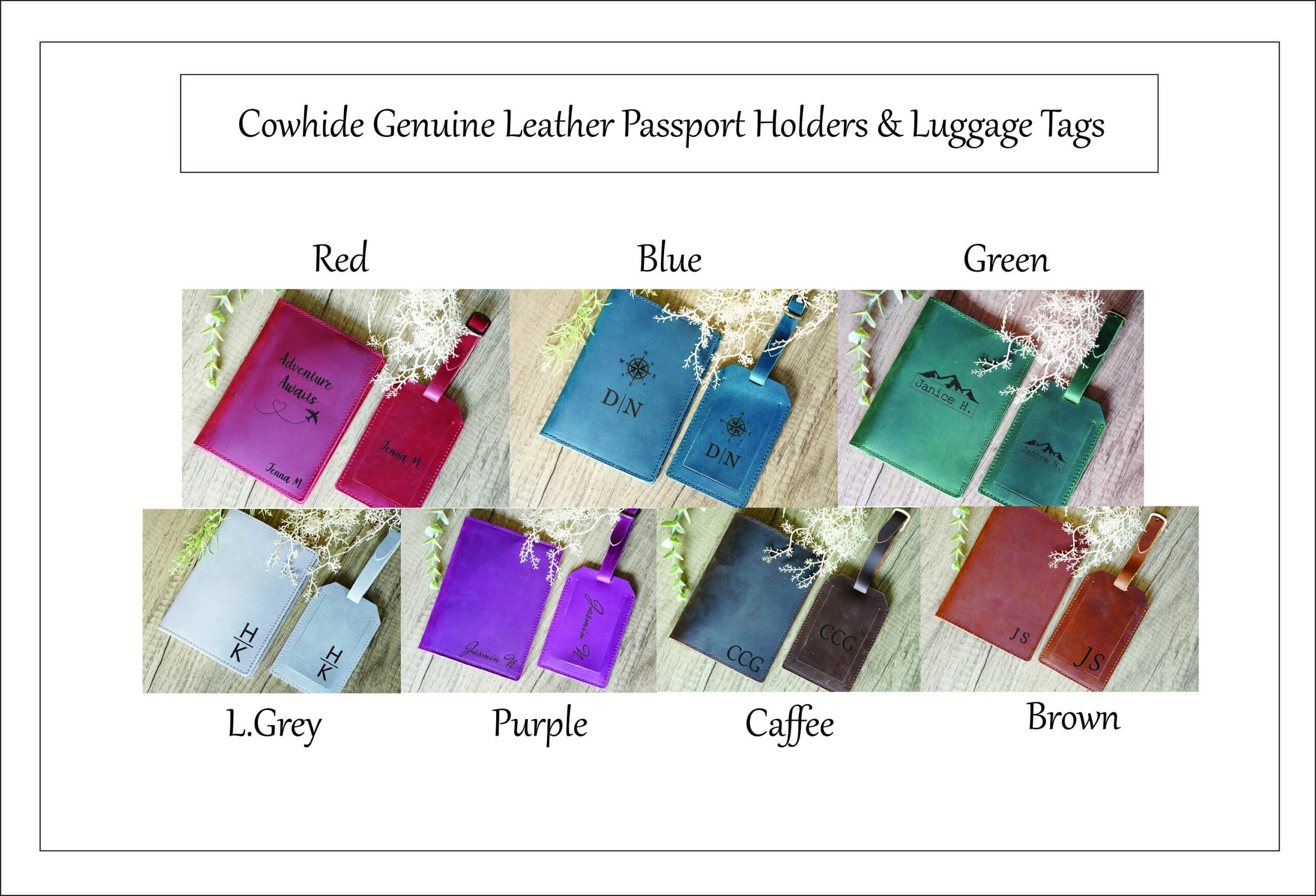 Personalized Passport Cover & Luggage Tag, Cowhide Genuine Leather Passport Holder, Leather Luggage Tags, custom Travelling gift, Bridesmaid 1262537465