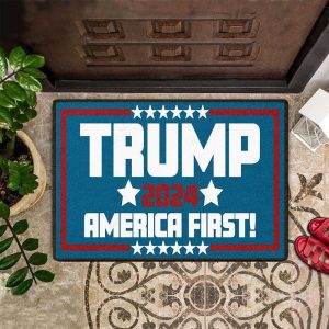 Trump 2024 America First Doormat Pro Trump Door Mat Patriotic Merch Gifts For Republicans